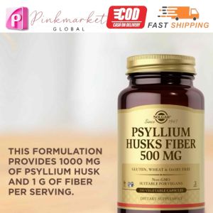 Solgar Psyllium Husks 500mg (200 Veggie Caps) - Soluble Fiber for Constipation Relief