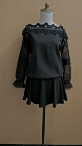 atasan sabrina wanita hitam NYLA BASIC cewek S M lengan panjang MEWAH blouse