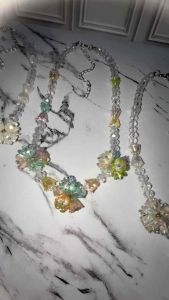 Navia Flowery Crystal Tulip Necklace Kalung Panjang Hijab Friendly Bunga Kristal Luxury Handmade Fashion