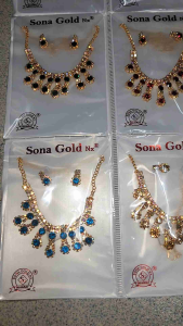 Sona Gold NX Stone Necklace & Earring Set | Bridal Imitation Jewellery | Ready Stock Malaysia