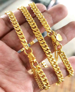 Gelang Rantai Pipih Polos Lebar 5mili Lapis Emas Kuning