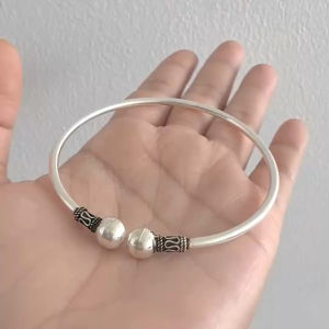 เงินแท้มีใบรับประกัน กำไลเงินแท้ กำไลหลอดหัวกลม แต่งรมดำ | BKBA6