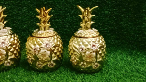 (BARU) toples nanas gold set 3 / pajangan keramik hias / pajanagn lemari kaca / pajangan keramik import