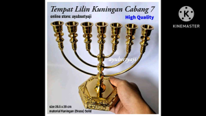 Tempat Lilin Kuningan Cabang 7 Datar Kaki Dian ALTAR ANTIQUE BRASS