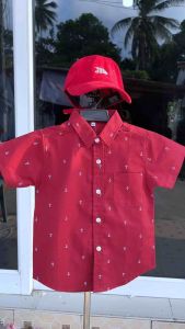 เสื้อเชิ้ตเด็กผู้ชายพิมพ์ลายสมอผ้าอ๊อกฟอร์ด งานไทย