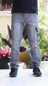 Jeans Cargo Slimfit Polos Trendy Warna Grey/Black/Nevi