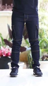 Celana Cargo Jeans Pria Panjang Blueblack Premium Denim Kargo Kekinian Terpopuler Distro Slimfit Nyaman
