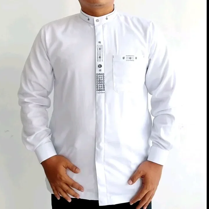 Baju Koko Putih Lengan Panjang Pria Dewasa Kemko Muslim Hemko Taqwa Bordir Katun