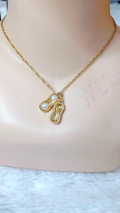 Bundara Acc-1487 Korean style Kalung gold titanium liontin kacang aksesoris fashion wanita kalung cantik