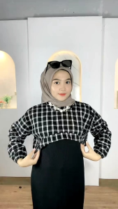 Bechara Top Crop Korean Style Tartan Oversize // Atasan Viral Kekinian