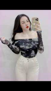 Áo thun loang trễ vai 2 lớp áo thun loang 2 lớp