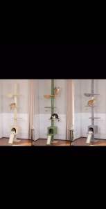 Floor To Ceiling 5 Tiers Cat Tree Tower Adjustable Height Freestanding Cat Climbing Tree with Cat Condo Sisal Scratching Post Relax Perch Hammock Bed and Play Platform Stable Tall Cat Furniture for Indoor Small Medium Large Cats