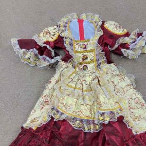 READY STOCK Childrens European Style Performance Costume: Russian Princess Dress Cinderella Stage Costume Purple and Burgundy Dresses with Embroidery and Lace Details.