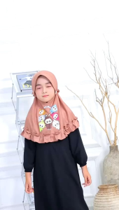 Jilbab Kuromi Anak Bergo Ped Rempel Bahan Jersey 3-9 Tahun Model Terbaru