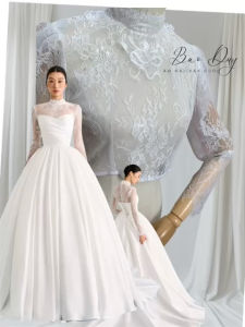 Toàn nơi  Áo ren cổ cao tay dài che tay lưng- áo che khuyết điểm cô dâu