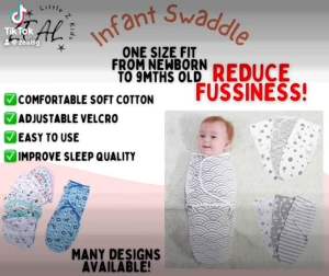 𝐒𝐆 👶 Soft Cotton Swaddle Wrap with Velcro for Newborn Infant Baby Toddlers Cuddle