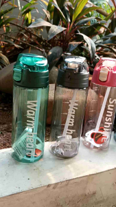 Botol Minum Plastik SunShine & WarmHeart 600ml Flip Kunci dengan Sedotan dan Tali
