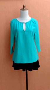 atasan wanita hijau tosca ZARA BASIC cewek L blouse santai kerka kuliah