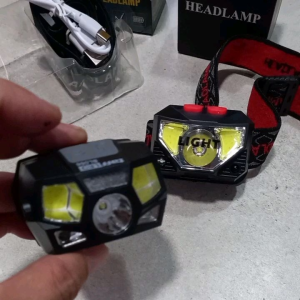 headlamp senter kepala mini cas USB chargeable sensor gerak motion multfifungsi hiking riding cycling mancing senter head light mini super terang montir teknisi tukang reparasi elektronik