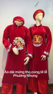 Áo ông bà kỷ niệm ngày cướimừng thọdự tiệccúng lễ gia tiên đình chùa [Hàng cao cấp thêu Rồng Phượng]