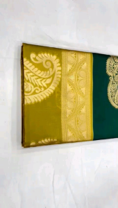 Lichi Silk sarees Borderless Sarees Green Gold Combination Templewear Sarees