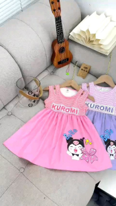 Váy sát nách cotton phối tùng váy thô xòe rộng sang chảnh in hình Kuromi cho bé gái 8 - 22kg