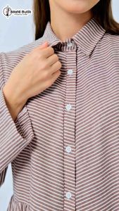 Imani Butik | Fashion Wanita Muslim Kekinian Midi Dress Cleo Motif Salur Bahan Katun Yandied Elegan Menarik Kekinian