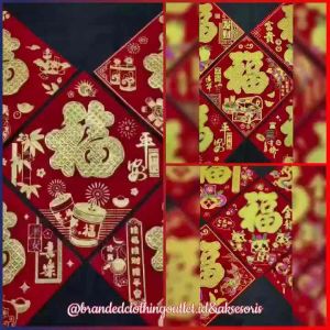 Tempelan Pintu Imlek Gliter Bludru & Tempelan Dinding Fu Timbul