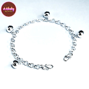 🌈AAbaby Galleries AA100 Original Baby Silver Anklet Bracelet 4 Round Bells (Rantai Kaki/Tangan/Gelang Kaki/Bayi/Kanak)