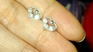 silver heart crown stone cute stud earrings