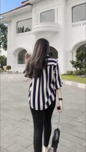 Kemeja Blouse Jumbo Strip Salur Wanita