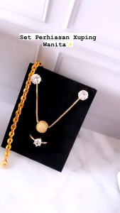 RinaXp - Set Perhiasan Wanita Simpel Titanium Lengkap Kalung Gelang Cincin dan Anting Permata Zircon