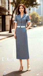 Thời Trang Thiết Kế E.Xinh.Thời trang công sở thanh lịch sang trọng.Áo công sở cổ vest dáng croptop chân váy bút chì dáng dài xẻ sau phối cạp trang.Phù hợp đi làm đi chơi...