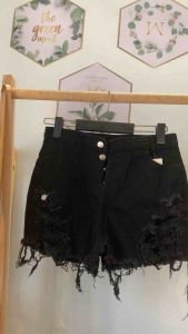 quần jean đùi  quần bò nữ lưng cao 4 nút phối rách tua rua dáng ôm tôn dáng thời trang  DAUTAY