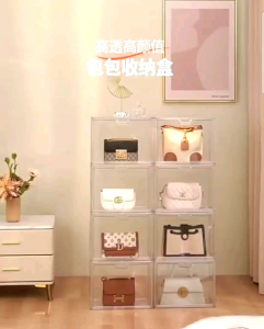Acrylic Handbag Display Box High Quantity Premium Sturdy Full Storage Transparent Stackable Cabinet Design