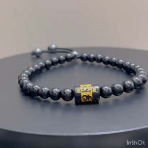 CW Manila - Mantra Slider Bracelet - 6mm Black Onyx Stones - Semi-precious Adjustable Bracelets