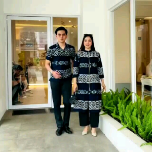 NEVIA SET COUPLE TENUN MOTIF TORAJA WARNA BIRU DONGKER BAJU KONDANGAN