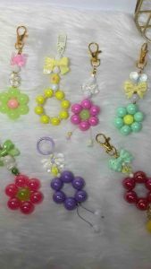 Cute Beaded Bag Charm with Flower and Bow Designs in Various Colors