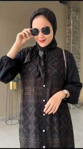 Promo Gamis Set Hijab Terbaru Dress Rayon Motif Silang Belakang Dress Rayon Motif Premium