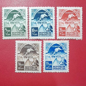 Prangko Indonesia Jadul Kuno 5 pcs Seri Asiade New Delhi Tahun 1951 UN USED
