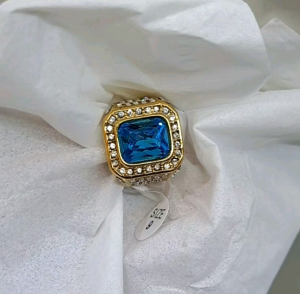 Cincin Pria Titanium Berlian  Batu Akik Blue Safir Anti Karat Tidak Luntur Gold (53)