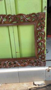 Frame cermin ukiran bunga kayu jati best seller 120x80cm