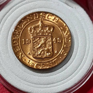 Koin Ned Indie Koleksi kuno Jadul ½ Cent Kecil Tahun 1945 Kinclong