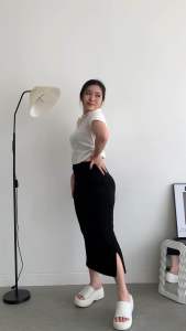 DINA Slit Spandex Skirt - Rok Jersey Span Lidi - Rok Bodycon - Rok Hijab Lurus - Rok Kantor Hitam Polos