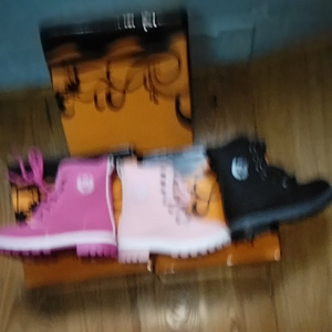 Kids Korean Style Boots Size 25-36 in Pink Black and Light Pink with Laces and Rubber Soles