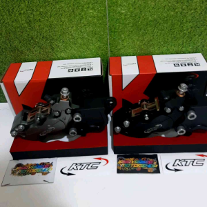 KALIPER KTC RACING 4PISTON 4P BIGPOT AXIAL KANAN BLACK & GREY FULL CNC + BREKET CRM FOR MATIC YAMAHA NMAX 155 NEW & NMAX 155OLD (ORIGINAL KTC 100%)