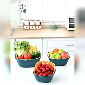 T.Ph Small Double Drain Basket for Kitchen: Compact Bowl Washing & Storage Solution w/ Strainer for Fruits & Vegetables