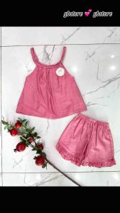 Set bộ bé gái quần đùi áo 2 dây cài hoa đáng yêu có size từ 5kg-18kg