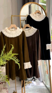 ●ECLAIRE● 043 Dress Mini Corduroy Koduroi Codoray Korea Lengan Panjang Longsleeves Vintage Classy Bohemia Mode Modis Trendy import xos