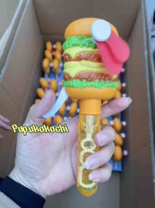 Đồ Chơi Quạt Bóp Tay Kèm Thổi Bóng Nước Mẫu Kẹo Lollipop Pizza Cún Cute 2in1